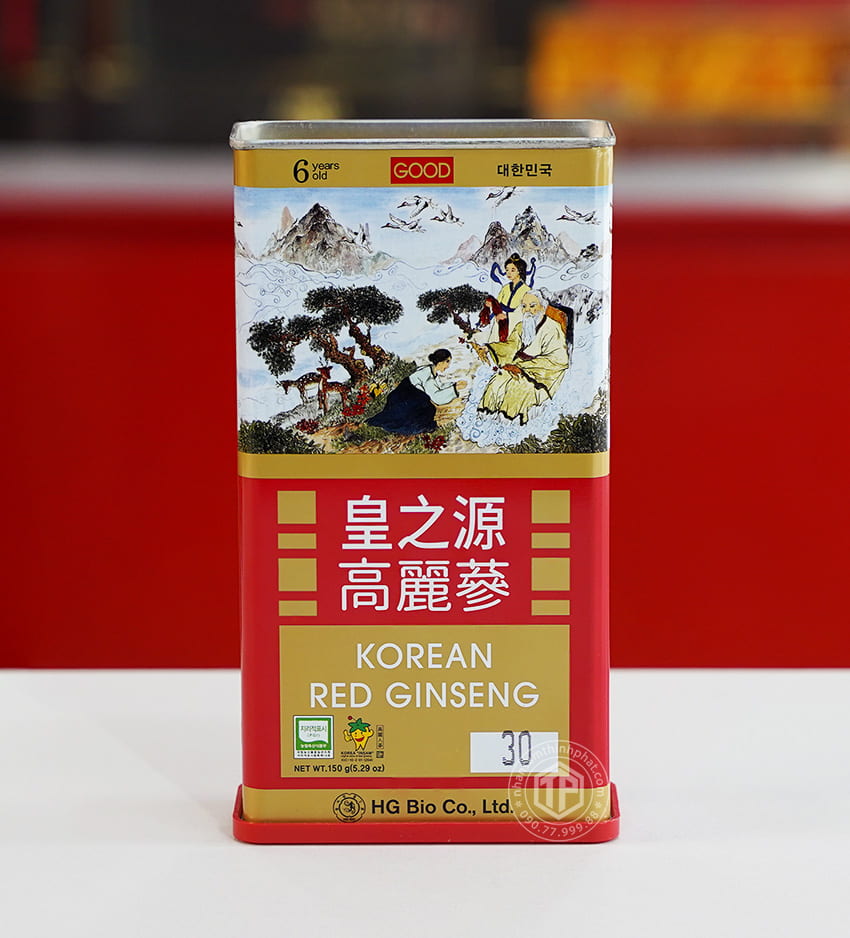 Hồng sâm củ khô hộp thiếc HG Bio 75g Chính hãng Hàn Quốc