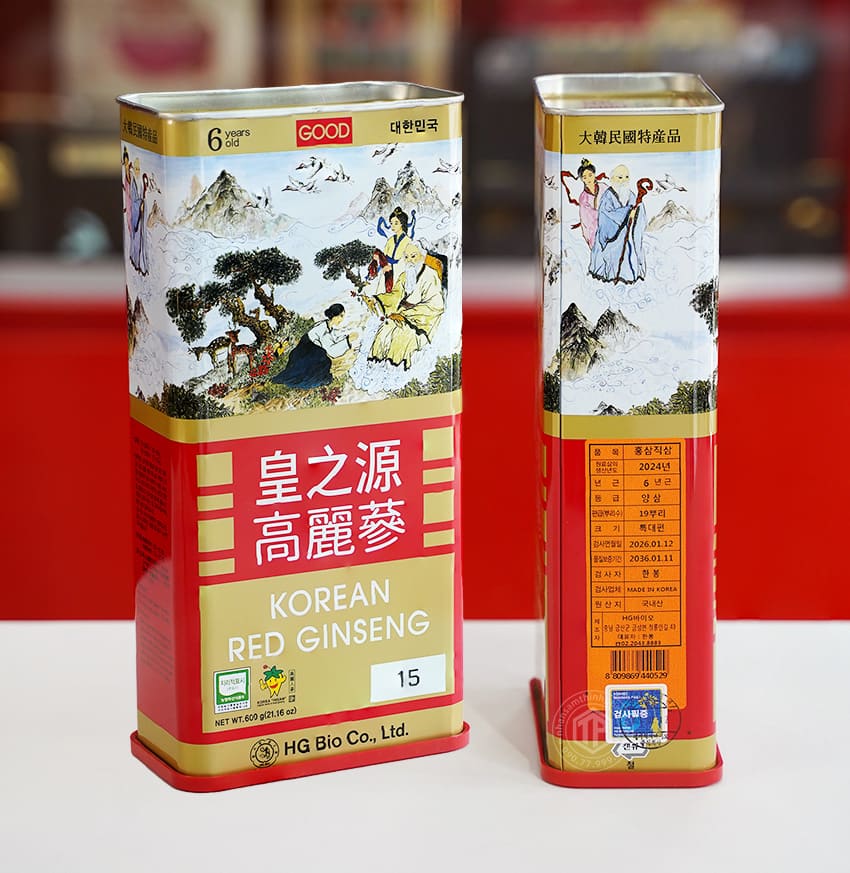 Hồng sâm củ khô hộp thiếc HG Bio 600g Chính hãng Hàn Quốc Hồng sâm củ khô hộp thiếc HG Bio 600g Chính hãng Hàn Quốc