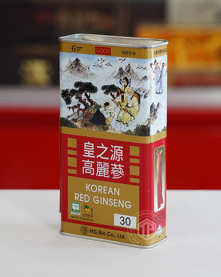 Hồng sâm củ khô hộp thiếc HG Bio 75g Chính hãng Hàn Quốc