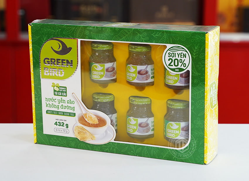 Yến chưng sẵn không đường Green Bird hộp 6 lọ