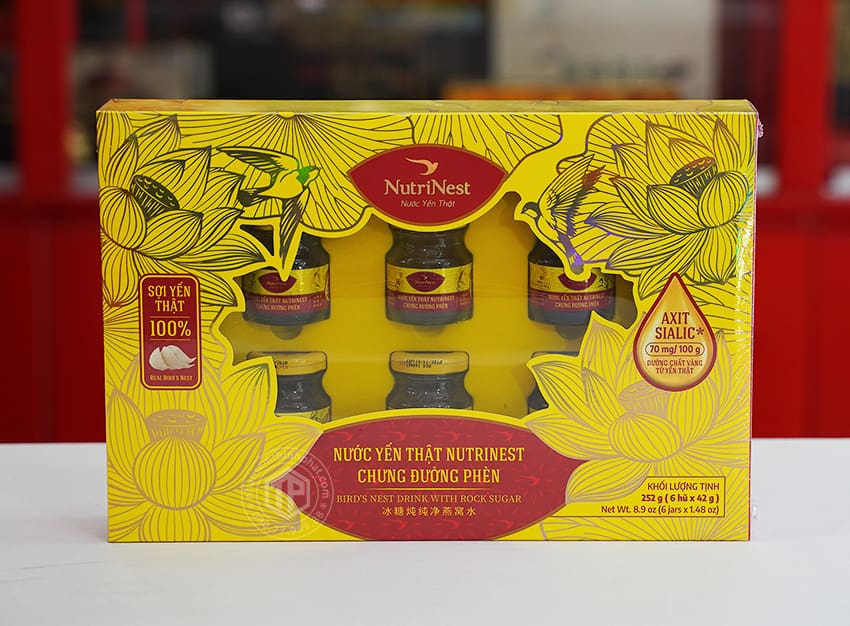 Nước yến thật Nutrinest chưng đường phèn hộp 6 lọ x 42g Nước yến thật Nutrinest chưng đường phèn hộp 6 lọ x 42g