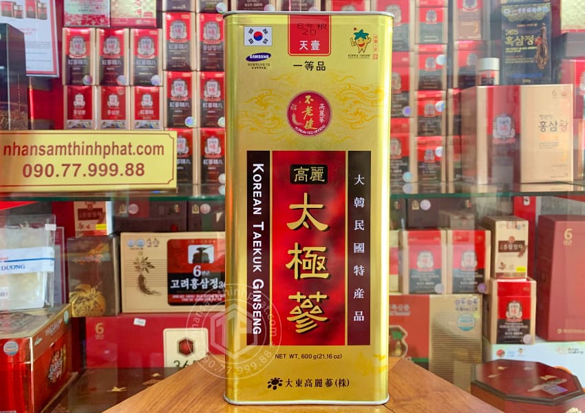 Thiên sâm củ khô Hàn Quốc chính hãng Daedong hộp 600g hộp thiếc 20 củ Thiên sâm củ khô Hàn Quốc chính hãng Daedong hộp 600g hộp thiếc 20 củ