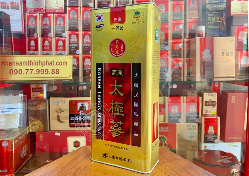 Thiên sâm củ khô Hàn Quốc chính hãng Daedong hộp 600g hộp thiếc 20 củ Thiên sâm củ khô Hàn Quốc chính hãng Daedong hộp 600g hộp thiếc 20 củ
