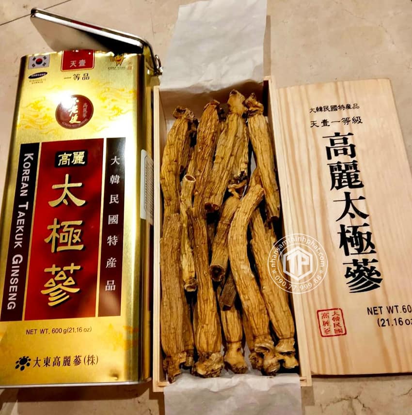 Thiên sâm củ khô Hàn Quốc chính hãng Daedong hộp 600g hộp thiếc 20 củ Thiên sâm củ khô Hàn Quốc chính hãng Daedong hộp 600g hộp thiếc 20 củ