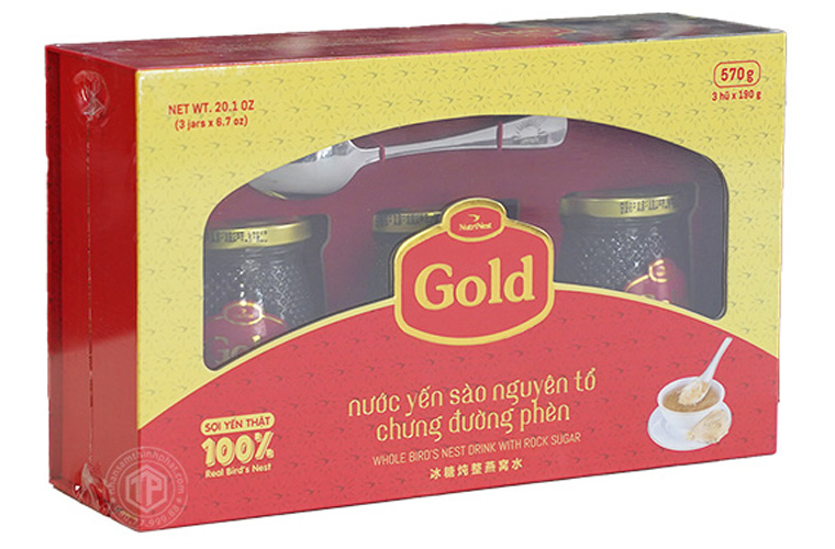Tổ yến chưng đường phèn 100% tổ yến hộp 3 hũ - 190g/ hũ - Gold Bird